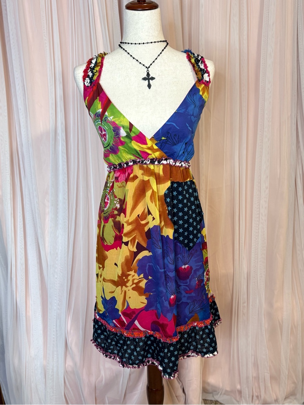 Desigual by Christian Lacroix Floral Patchwork Mini Dress Boho Festival M